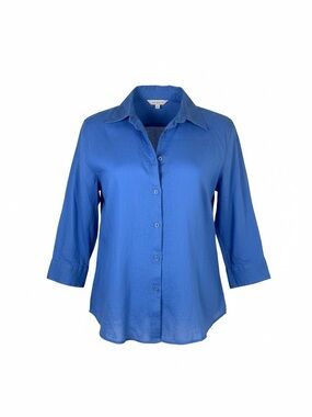 L.L. Bean Linen Shirt Blue 3/4 Sleeve Button Down Large